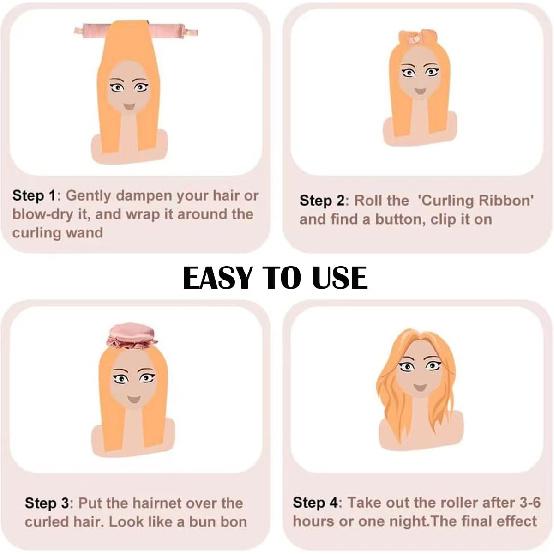 Satin Heatless Hair Curlers To Sleep In, No Heat Hair Curling Curls Overnight for Medium Long Hair Big Wavy Curly Hair(2 Sets/4 PCS) (Purple)