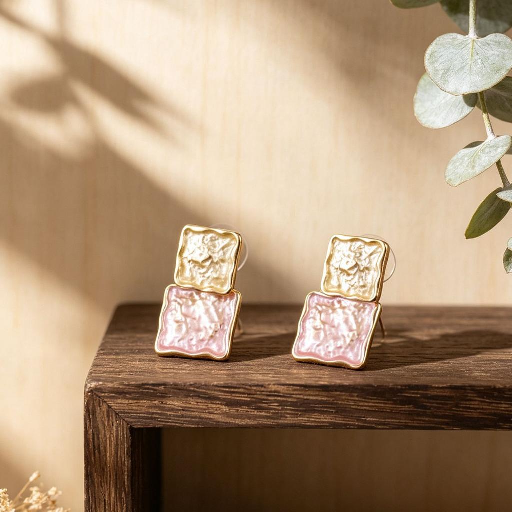 Explosive double-layer square hand-painted enamel color earrings, environmentally friendly alloy material earrings, daily versatile earrings.