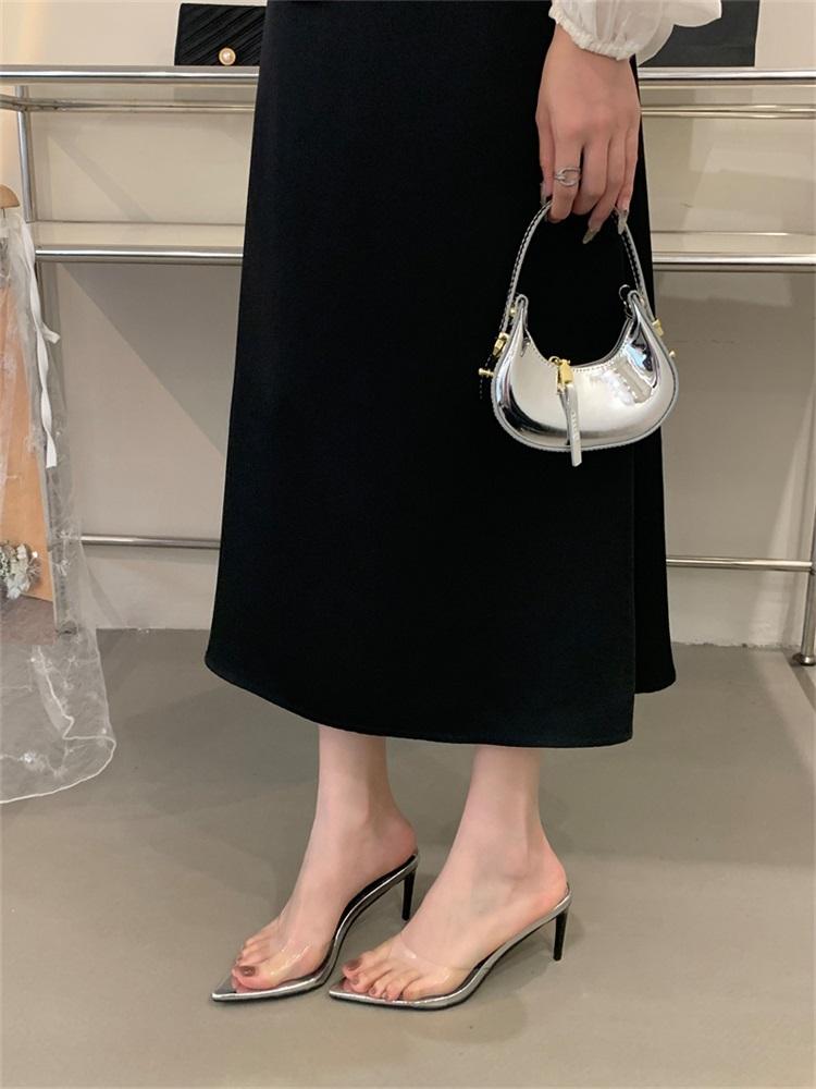 Fashion Eilyken Summer Sexy PVC Transparent Pointed Toe Slippers Women Pointed Toe Stripper Sandals Thin High Heels Slides Shoes