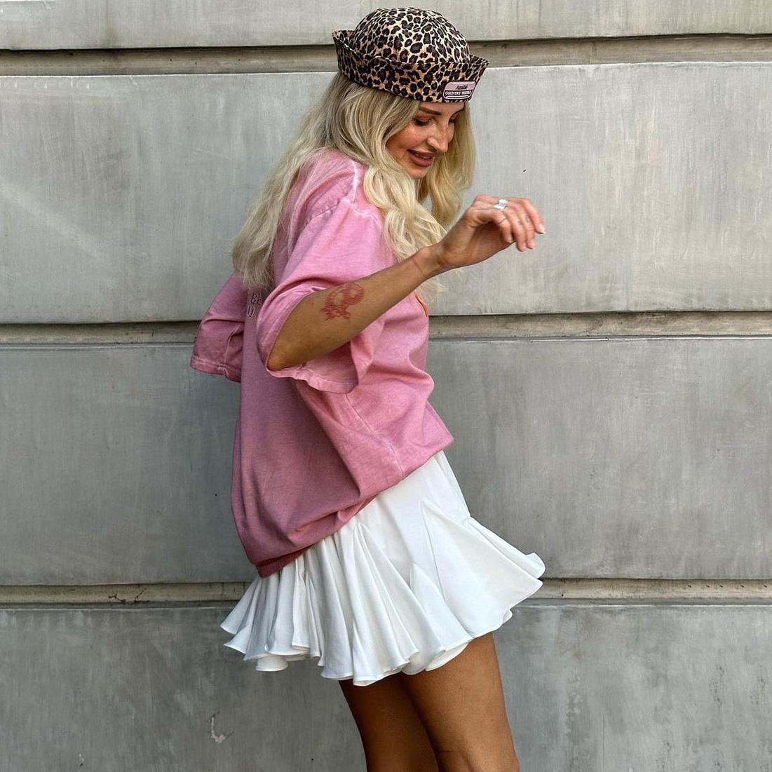 Женские длинные однотонные юбки мини-длины с высокой талией L розы красного — фото 4