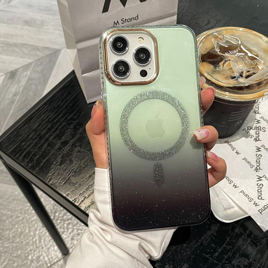 Glitter Powder Suitable for Apple 16 Gradient Magnetic Charging Mobile Phone Case Creative IPhone 15 Fall 14 ProMax Protection Case