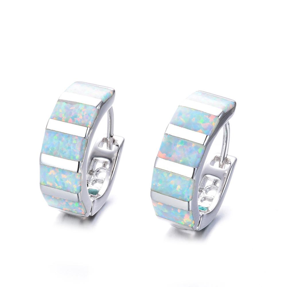 European and American New Product Five Rectangular Blue and White Powder Three Color Imported Ear Buckle Fashionable and Personalized Earrings