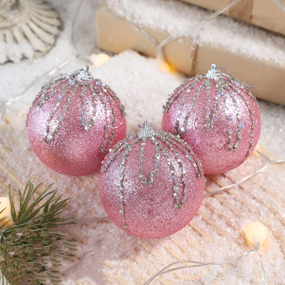 3 pcs/set Glitter Christmas Color Balls Hanging Decorations Xmas Tree Ornaments  Party Decor
