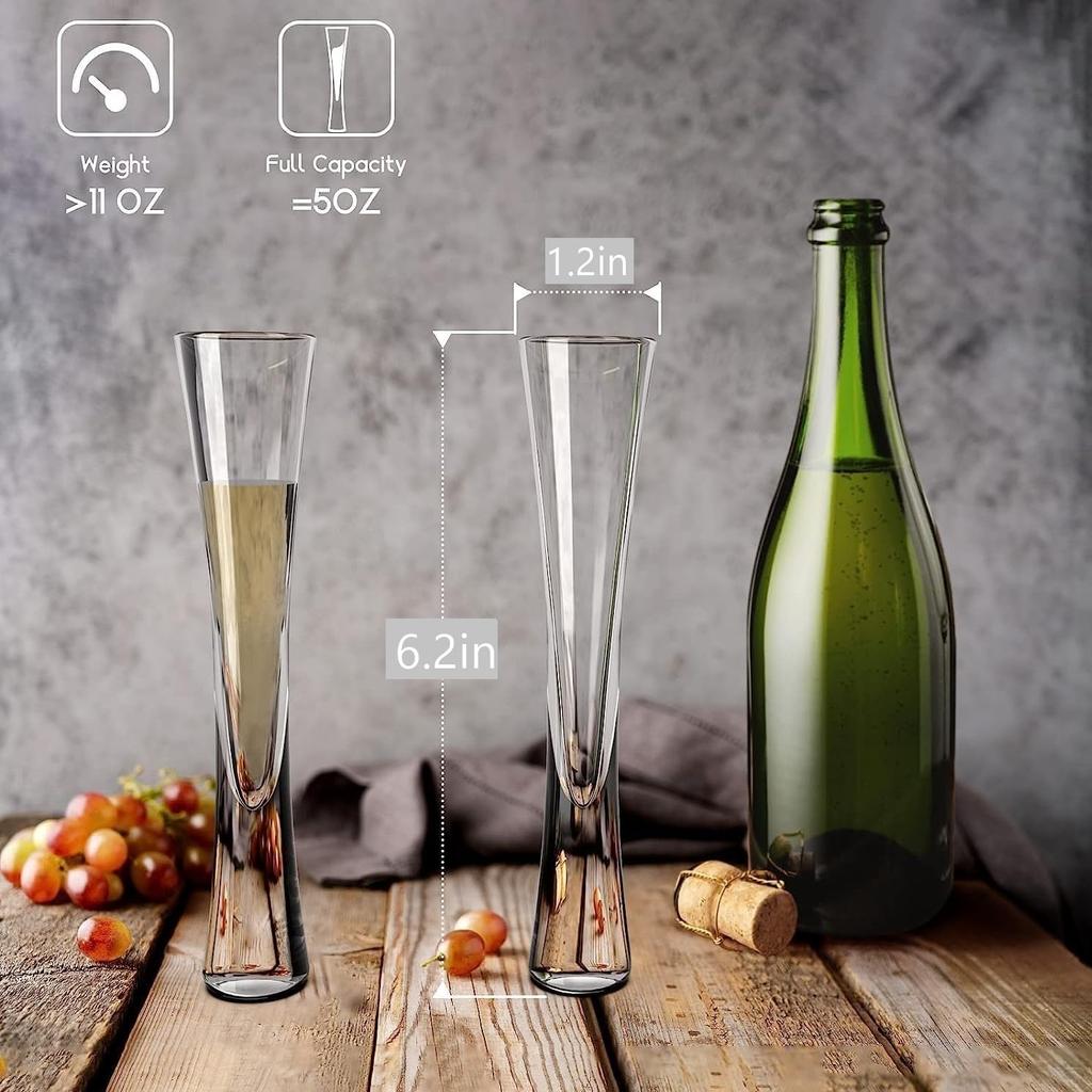 Morning Place Champagne Glasses, Champagne Flutes, Hand-Blown, Stylish Crystal Glasses (Set of 4)