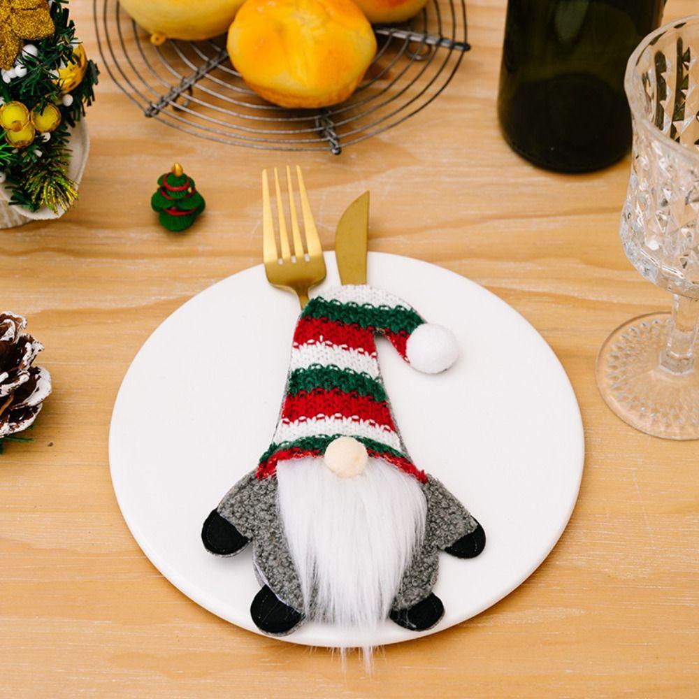 3pcs Exquisite Christmas Gnome Cutlery Cover Cartoon Xmas Tableware Storage Bag Home Xmas Decor