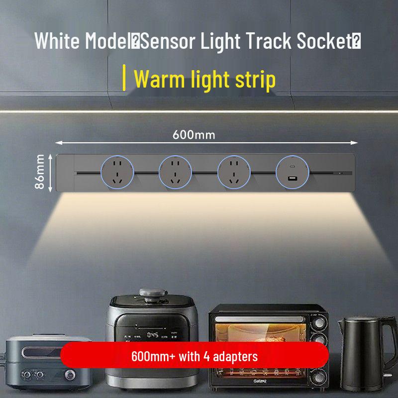 Movable Sliding Track Power Strip with Sensor Light for Kitchen & Dining Room