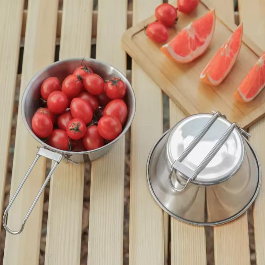 1 peça-Tigela de Aço Inoxidável 304 para Acampamento ao Ar Livre, Tigela de Arroz para Piquenique, Copo Dobrável para Churrasco, Caneca para Montanhismo, Utensílio de Cozinha Portátil para Acampamento