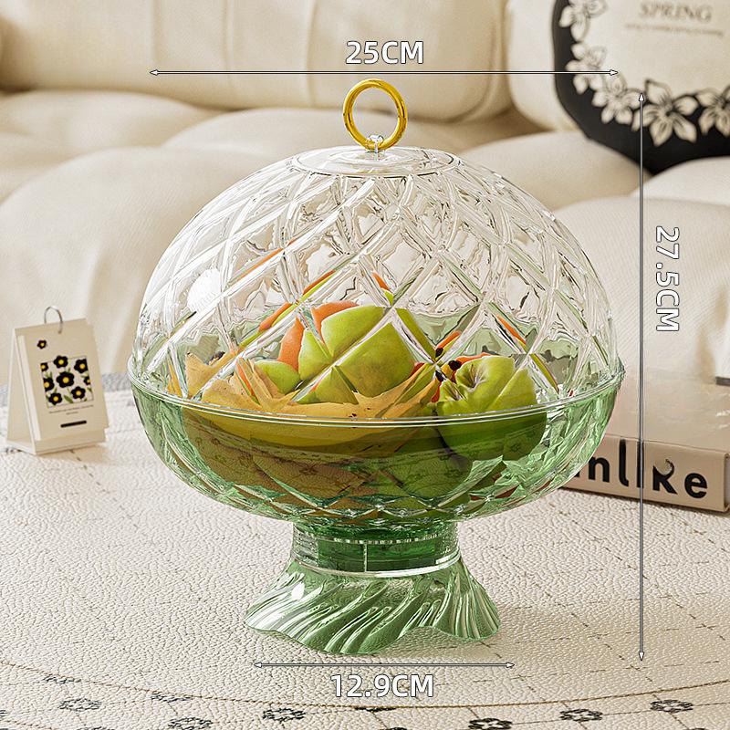 Simple European Style Fruit Plate with Cover for Household Plastic Light Luxury Glass High-end Large Size Large Capacity Special Storage Platter