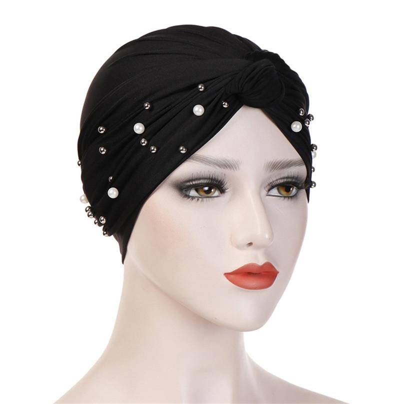 Fashion Gentlewomen Headscarf Hat Muslim Changeable Headdress Exquisite Elegant Beaded Hat