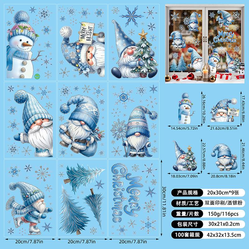 

Blue Christmas Window Stickers Christmas Snowman Christmas Tree Pattern Mall Window Display Electrostatic Sticker Xmas Ornament