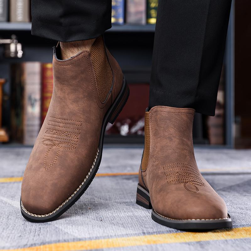 Men Large Size Chelsea Boots Faux Leather Upper Non Slip Rubber Sole Casual Dress Ankle Boots Outdoor Walking Shoes Large Size