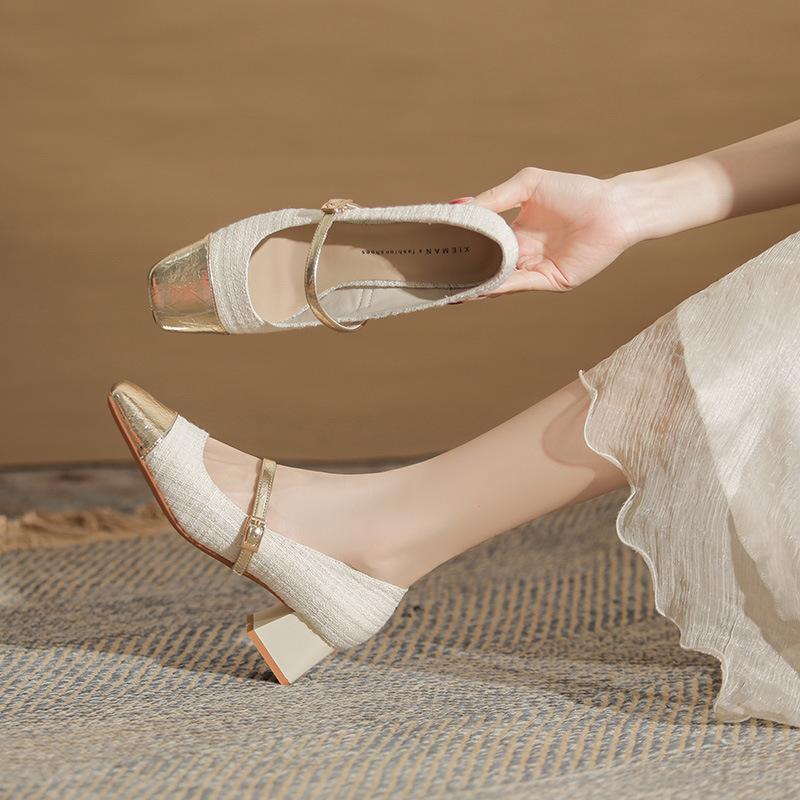 

Классическая модная цветовая гамма, металлическая квадратная головка, толстый каблук, туфли-лодочки, новая женская обувь на высоком каблуке, универсальная 38