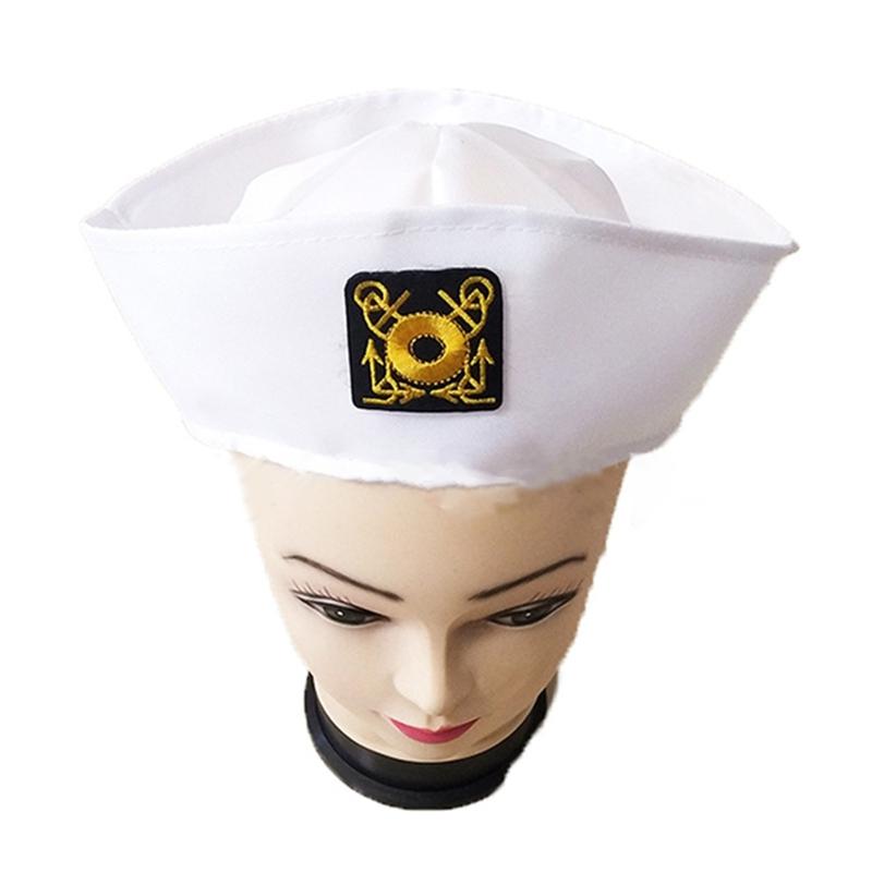 Fashion White Captain Sailor Hat Fancy Cosplay Hat Marine Captain Cap Military Hat for Travel Beach Dance Bar Cosplay
