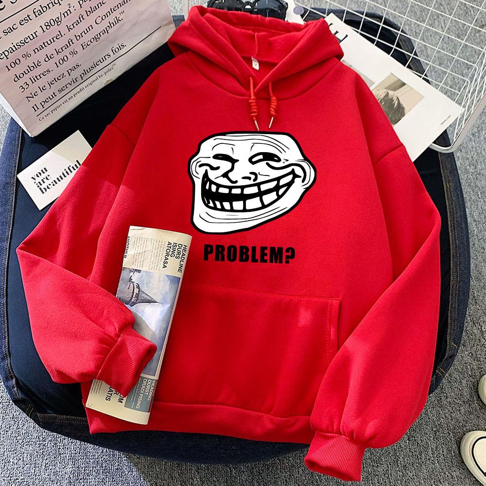 Problem Trollfaces Hoodies Funny Graphic Printing Sweatshirts Winter Women Long Sleeve Warm Pullovers Hooded Cartoon Clothes