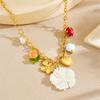 316L Stainless Steel Elegant White Flower Strawberry Shell Pendant Necklace Women Fresh Romantic Neck Chain Jewelry