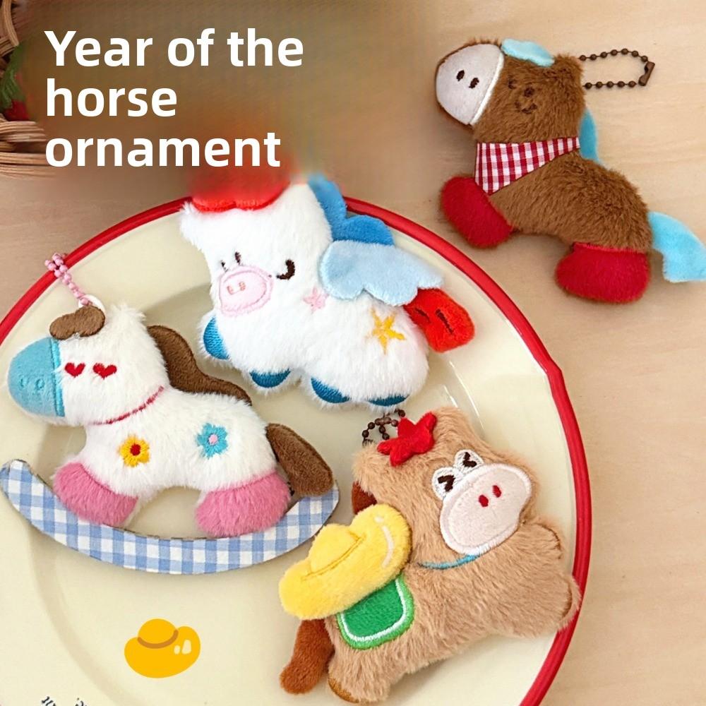 Funny Horse Year Pendant Good Luck Plush Horse Keychain Portable Bag Charm New Year Gift