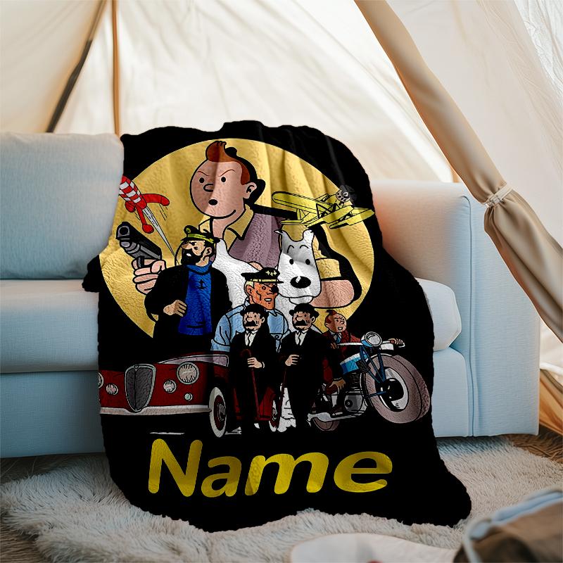 Personalized Custom Name Blanket - The Adventures of Tintin Print Design,Blanket for Sofa,Bed,Travel,Camping - Soft and Warm, Great Gift