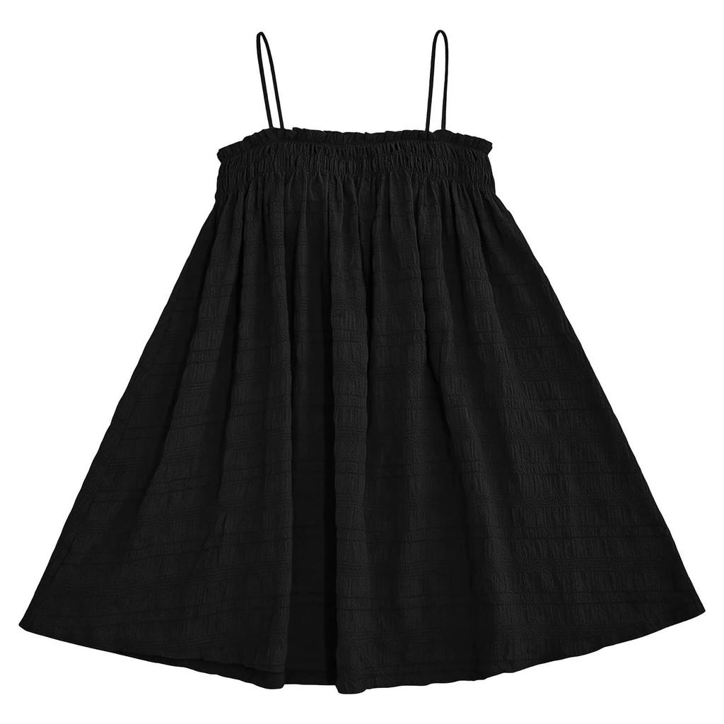 Women Sleeveless Loose Fit A-Line Mini Dress with Spaghetti Straps and Pockets Lightweight Summer Casual Dress