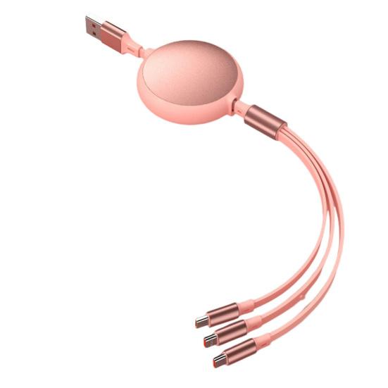 Data Cable 100W Aluminum Shell 3-in-1 Super Fast Charging Stretchable Low Power Consumption Type-C/Micro USB/8-Pin Cable