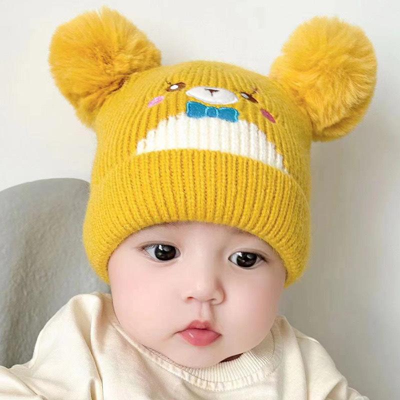 Baby hat cute cartoon bunny wool hat winter male and female baby warm ear hat knitted hat