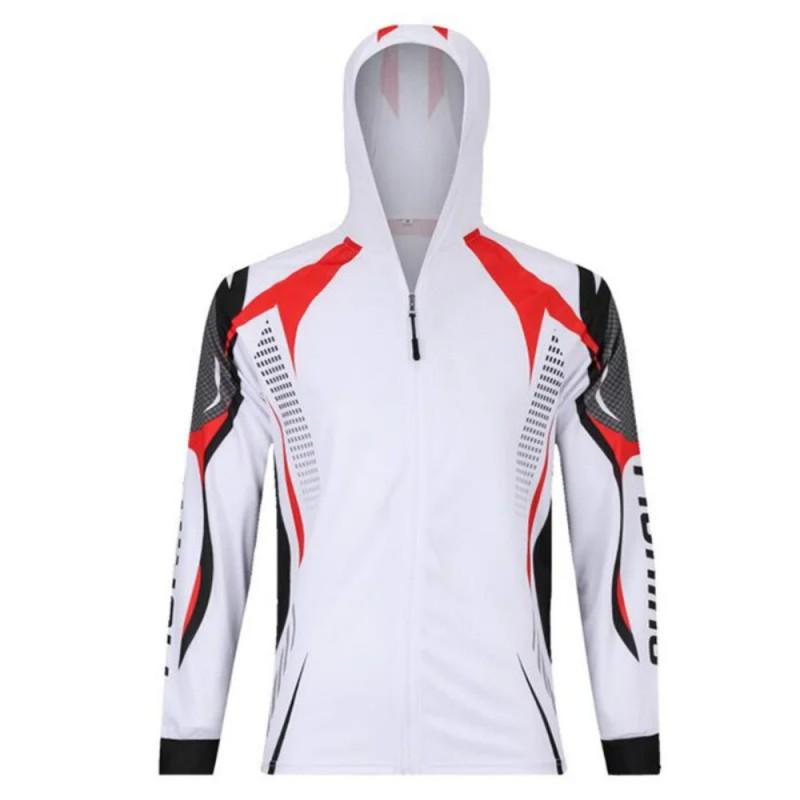 Mens Hooded Zip-Up Fishing Shirt UV Protection Quick Dry Breathable Long Sleeve Outdoor Sun Top