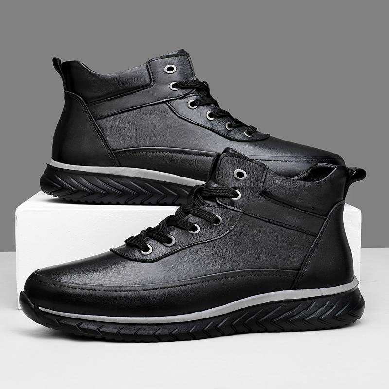 Fashion Mens Fashion Sneakers Genuine Leather Male Basic Boots Handmade Men's Low Top Casual Shoes Lace-Up Men Winter Plush Snow Boots