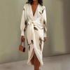 2025 European & American Women's V-neck Long Sleeve Lace-up Print Long Dress