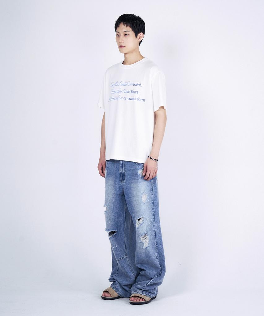 SLOWACID Distressed Wide Denim Pants [Blue]