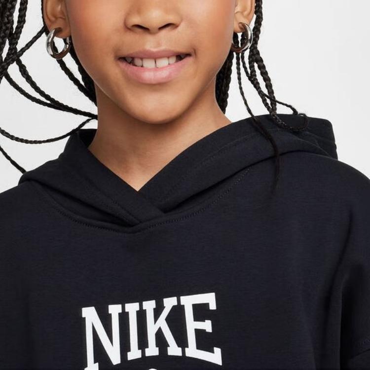 Nike Sportswear Club Fleece Soft Comfortable Loose Warm Hoodie Kids hoodies Black White HJ3371-010