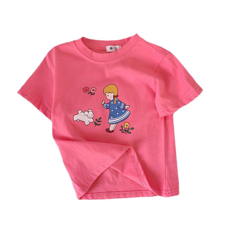 Casual T-shirt met Korte Mouwen voor Meisjes - Zomer Kinder Schattig Katoenen Top met Ronde Hals