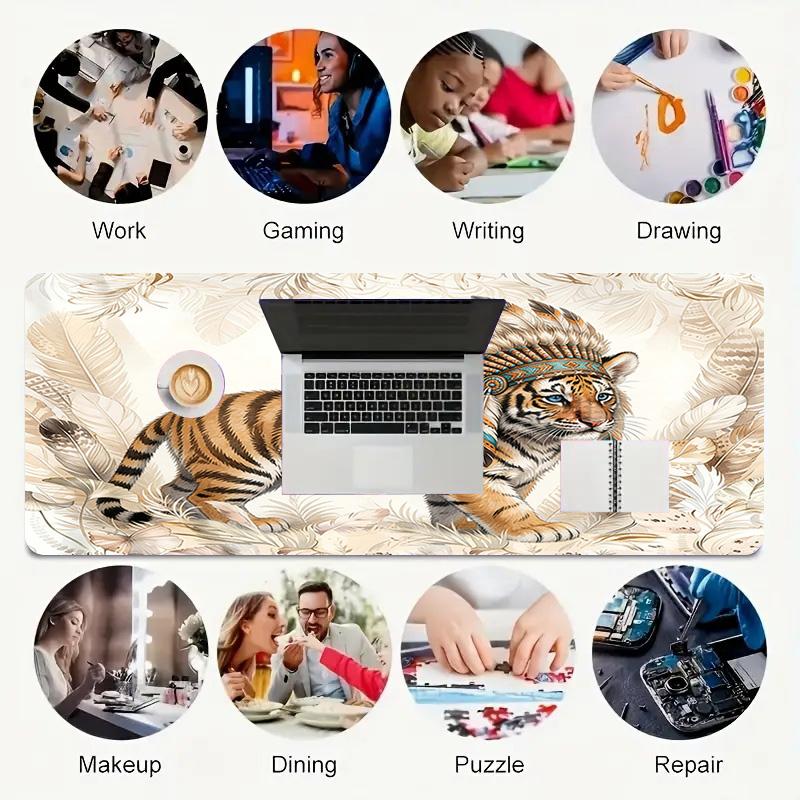 Tiger Chief Xl Gaming Mouse Pad Nonslip Rubber Base Stitched Edge Waterproof Desk Mat For Pc Laptop Gamer Office Computer Accessories C927639