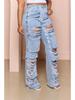 Women's Summer High Waist Wide Leg Ripped Jeans