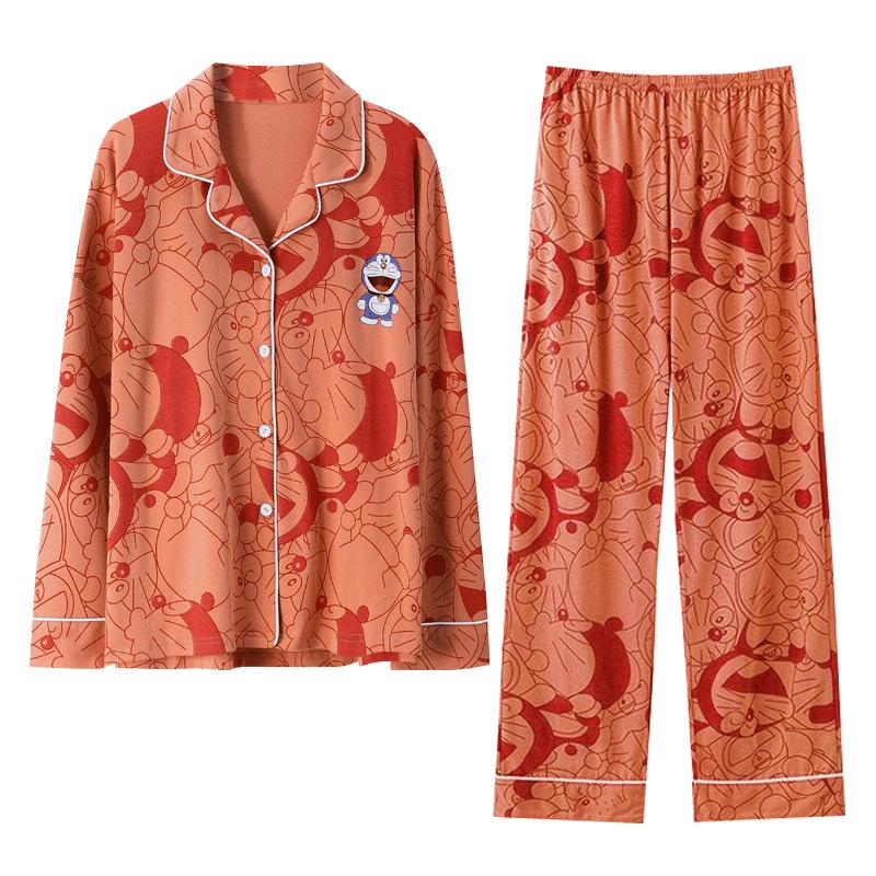Cartoon high-end pajamas female cute cute jingle cat loose casual long-sleeved trousers women's loungewear set