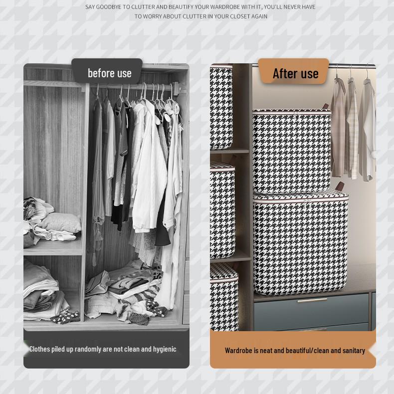 Large Capacity Houndstooth Non-Woven Clothes Storage Box and Luggage Bag