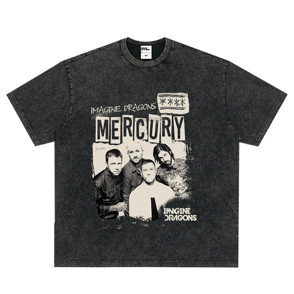 Imagine Dragons Loom World Tour Vintage Washed T Shirt Rock Band Tshirt Men Women High Quality Cotton Short Sleeve T Shirt