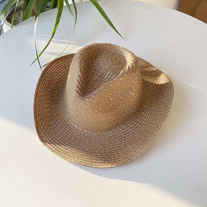 

Versatile Style Hat Straw Woven Sequin Mens And Womens Sunshade Cowboy Hats хакі
