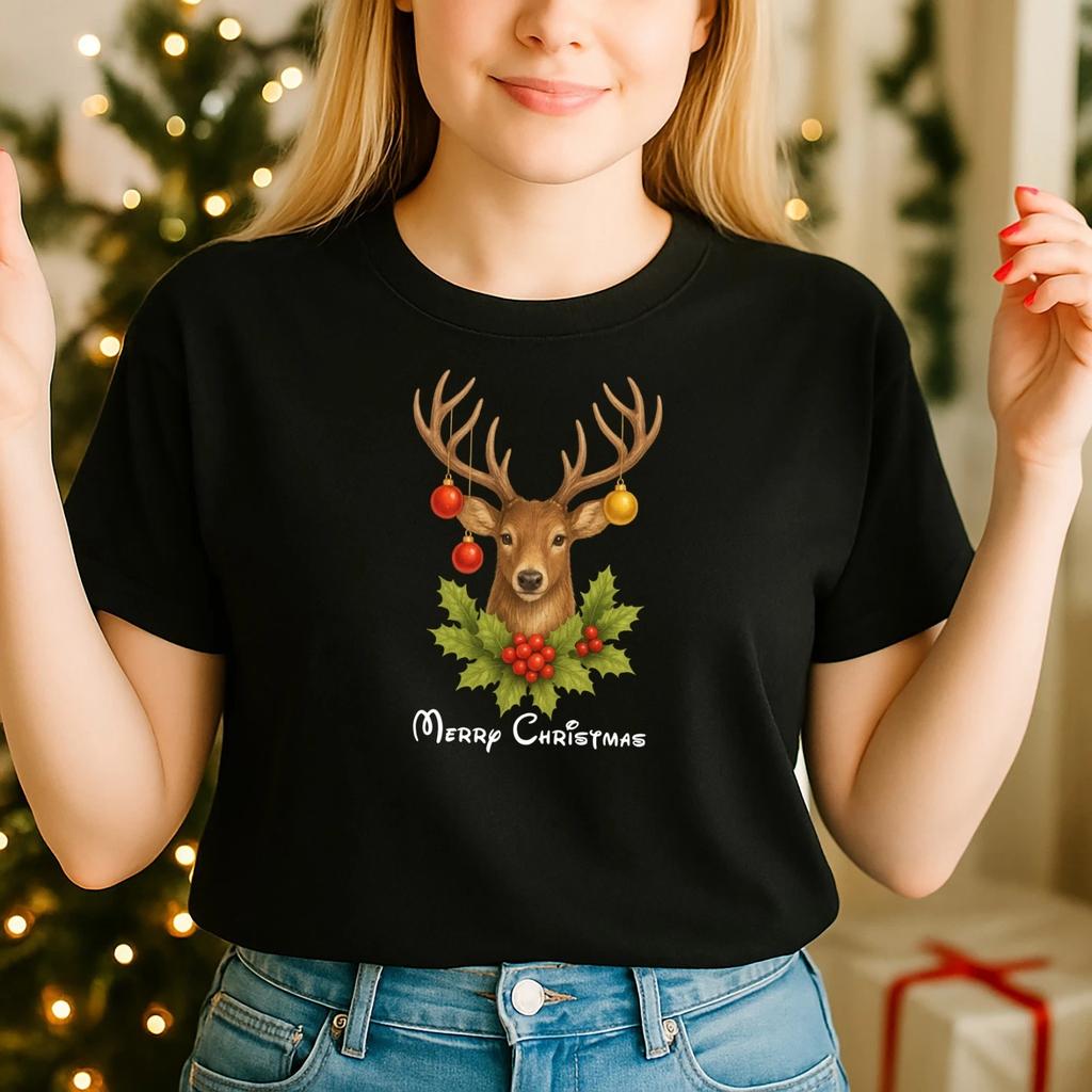 2025 Christmas unisex tshirt,Night before Christmas Family, Cherry Deer (CH)