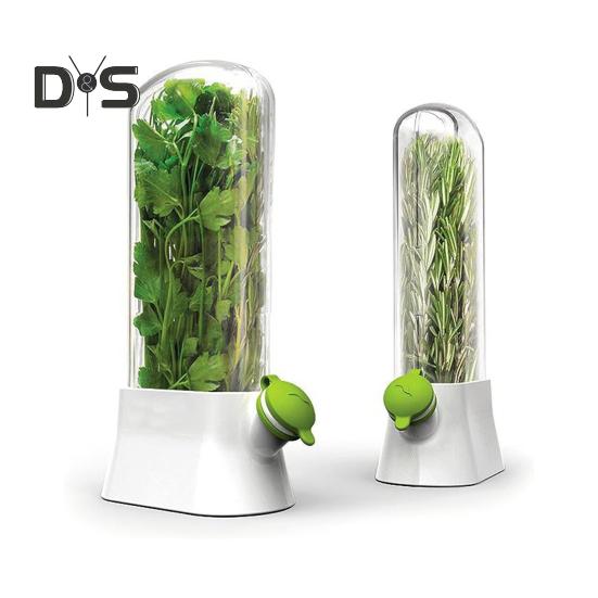 Vegetable Crisper Storage Container Easy-drain Anti-shattering Herb Saver Bottle Airtight Plastic Preserving Keeper for Kitchen Storing Cilantro
