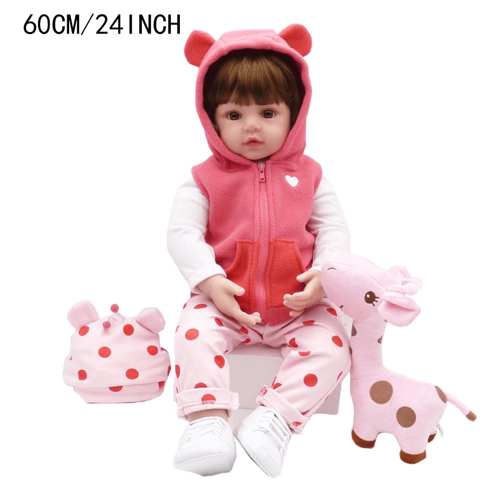 BZDOLL 60cm 24inch Soft Vinyl Reborn Baby Doll Toys Like Real Bebe Princess Toddler Birthday Gift Fashion Birthday Present Girls