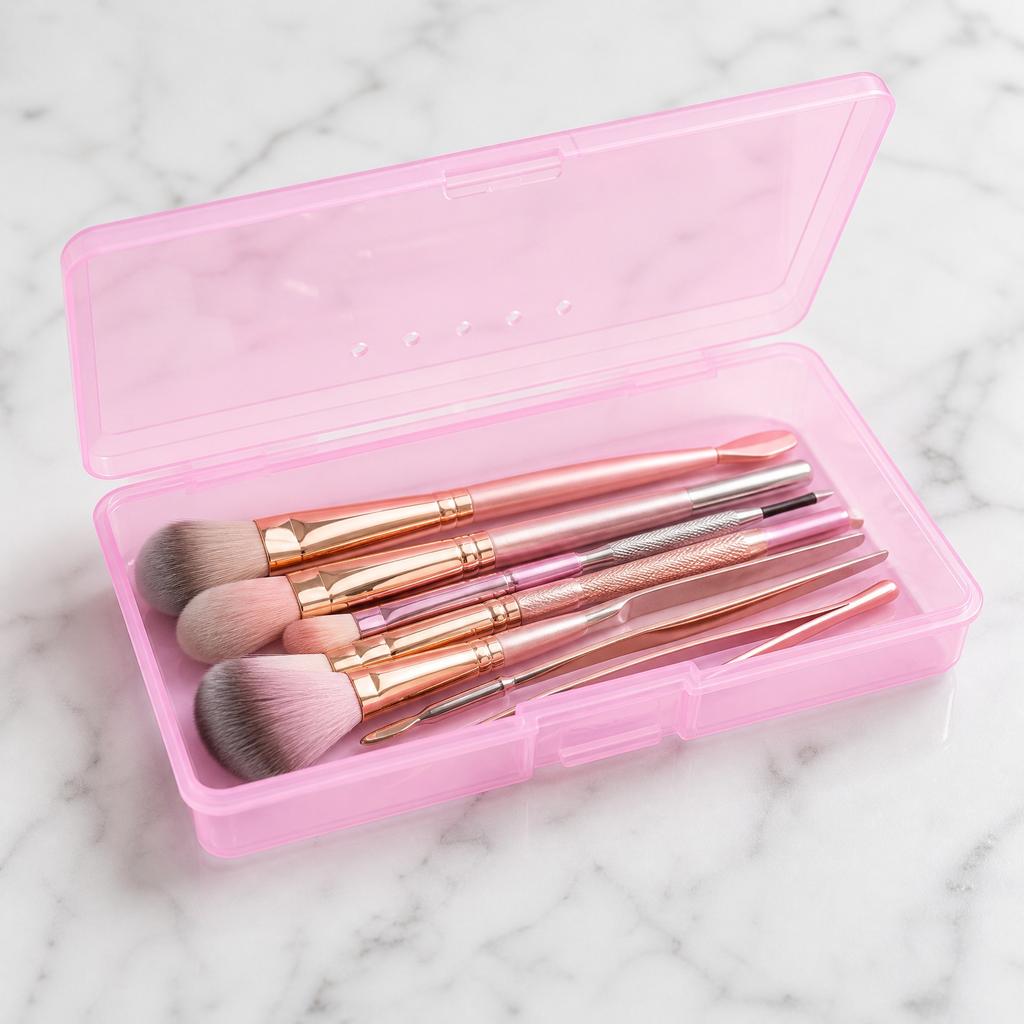 Transparent Storage Box with Holes for Makeup Brushes Nail Art Tools Organizer Portable Compact Design Durable Plastic Container