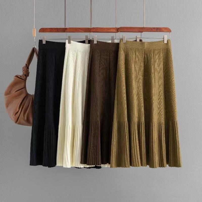 French Style New Simple and Versatile High Waist Pure Color Knitting Skirt Solid Color Knitted Skirt