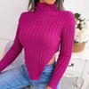 Sexy Women Asymmetrical Knit Sweater Long Sleeve Half High Collar Undercoat Autumn Winter
