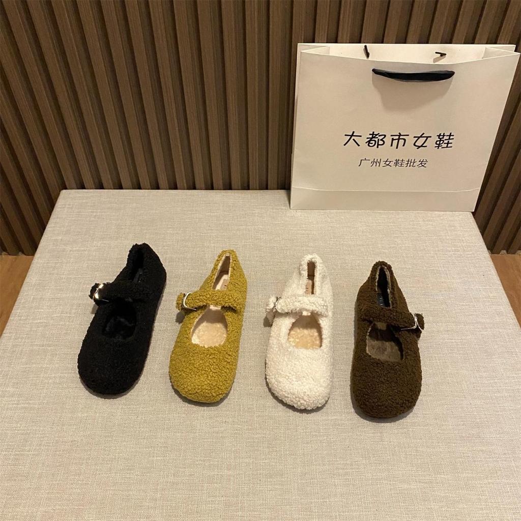 Premium Sense Foreign Style Fluffy Shoes Wear New 2025 Mary Jane Plush Single Shoes Foreign Style Word with Doudou Shoes