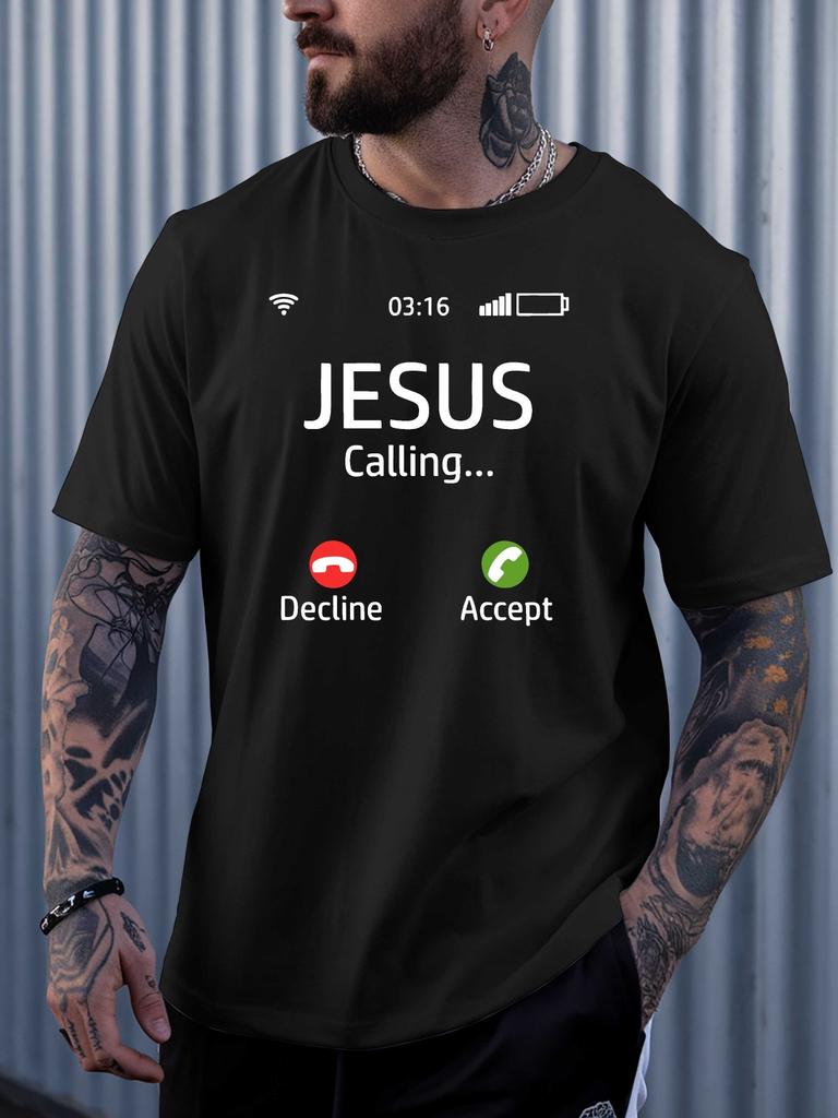 Christian Faith Unisexs Crew Neck Cotton T Shirt Jesus Calling Incoming Call Print Short Sleeve Casual Religious Street Fashion Top