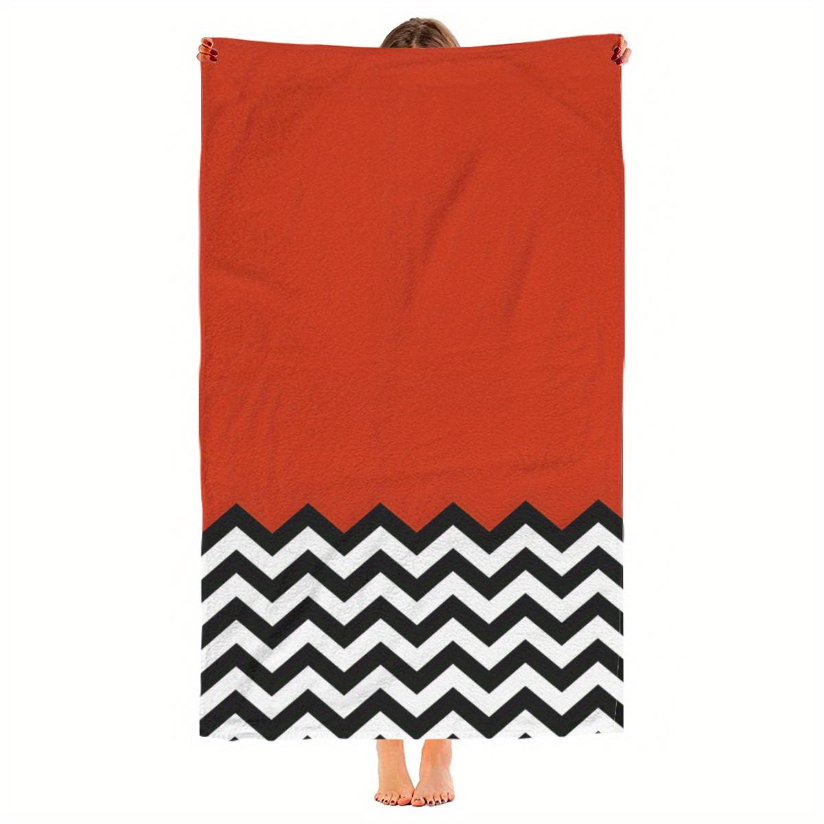 

1PC Chevron Pattern Beach Towel Polyester - Lightweight Quick Dry Soft Swimming Travel Towel, Orange & Black Geometric Design W40*H60(CM)