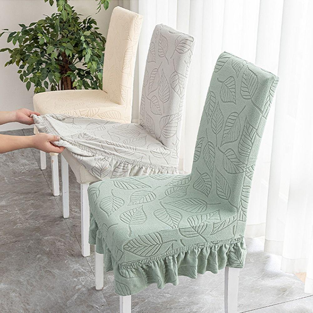 High-elastic Dining Chair Cover Anti-slip Jacquard Stool Slipcover Soft Skirt Edge Backrest Protector for Home Decoration