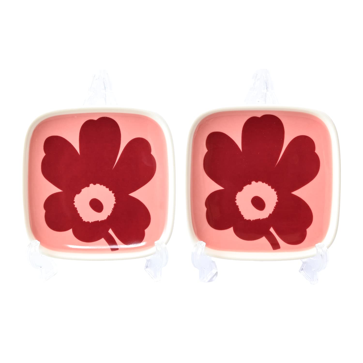 Квадратные тарелки Marimekko, 10 см x 10 см, Пара, Unikko, Темно-красный порошок, 072052 133 [Параллельный импорт]