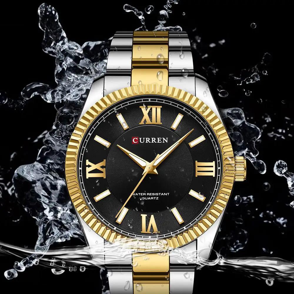 Men's Quartz Watches Fashion Elegant Simple Gold Silvery White Clock Stainless Steel Strap Wristwatch