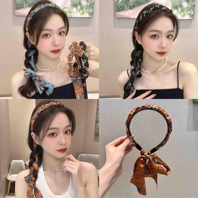 Vintage Chain Streamer Headband Women Tie a System Headband Summer Scarf Headband Braided Hair Card Ribbon Hair Accessories