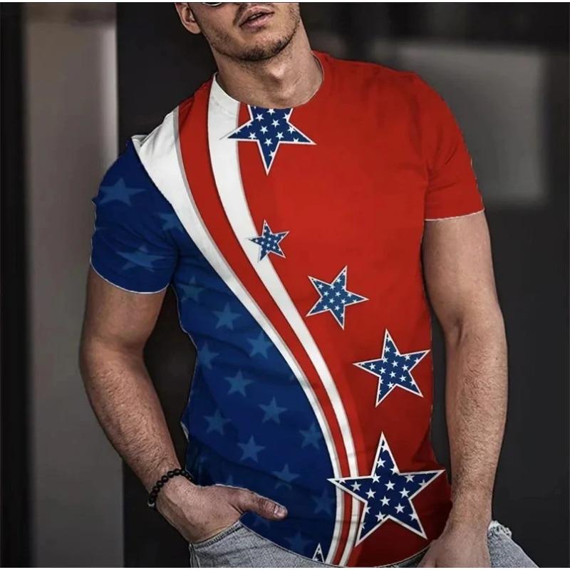 Summer T-shirt Men Short 3D Print Fashion Tops Casual Tee American Flag Harajuku Sleeve Shirts Oversize T-shirt Street Clothi